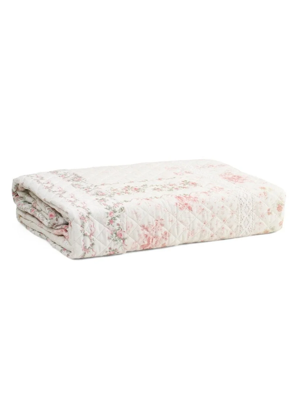 The Farmhouse by Rachel Ashwell QUEEN 3pc Ribbon Quilt Set Cottagecore Pink